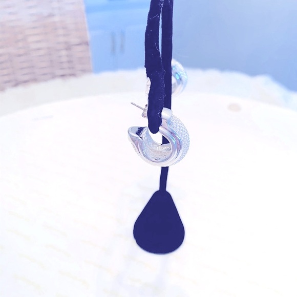 Sterling Silver VTG Post Beaded Hoop Post Earrings 925 - Picture 6 of 8